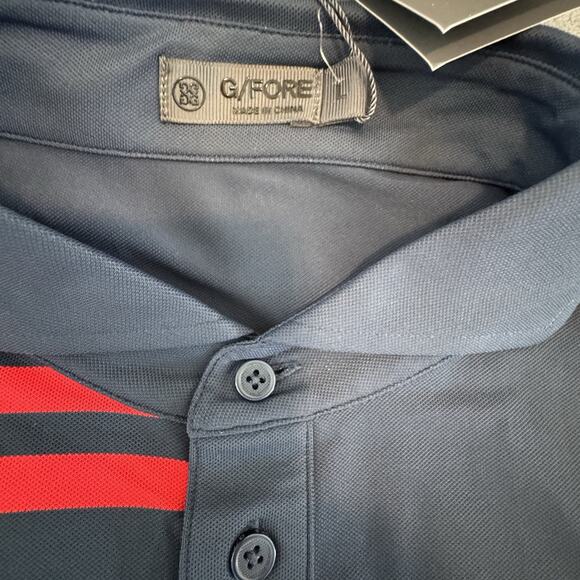 NWT G/FORE Golf Offset Stripe Tech Pique Polo Shirt Sz. LG. Patriotic Red/Blue - Picture 6 of 8